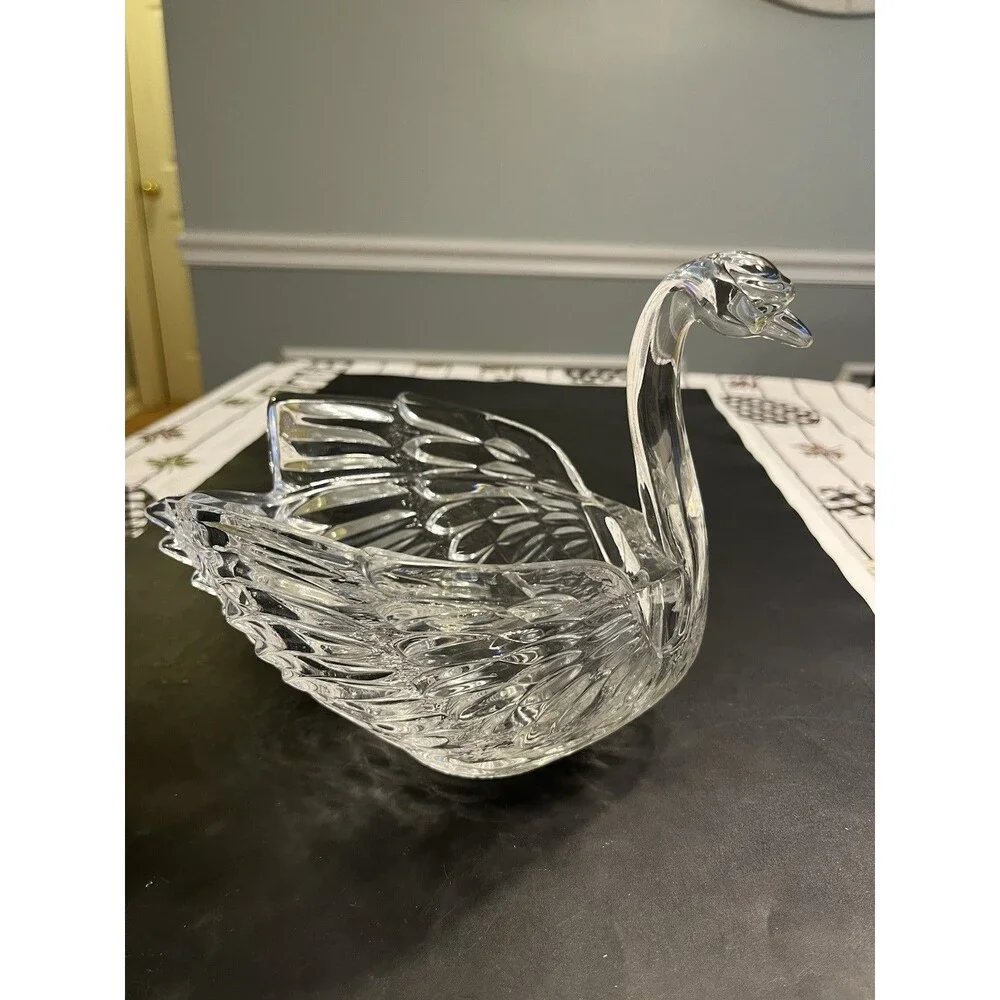 Clear Crystal Glass Swan Large Candy Dish